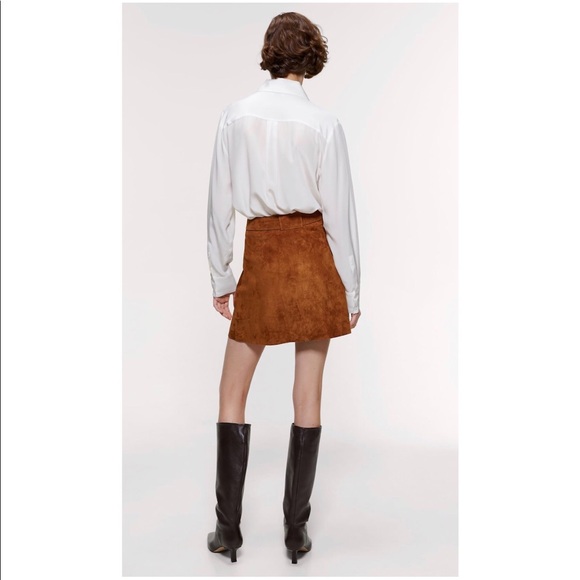 NWT ZARA BELTED REAL LEATHER SKIRT - Picture 4 of 8